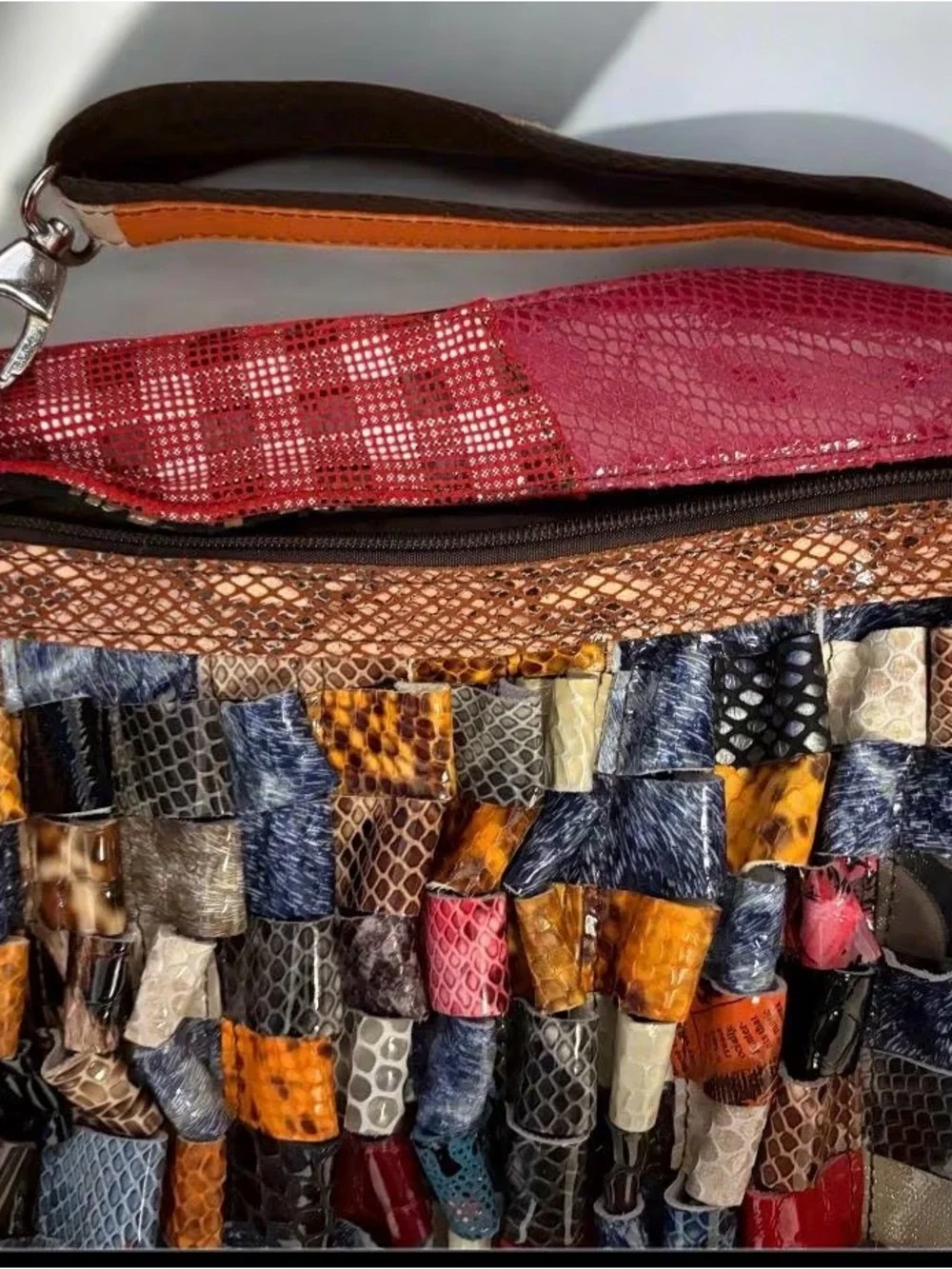 Boho Patchwork Leather Purse Artsy Festival Style Vintage Vera Pelle Leather Bag
